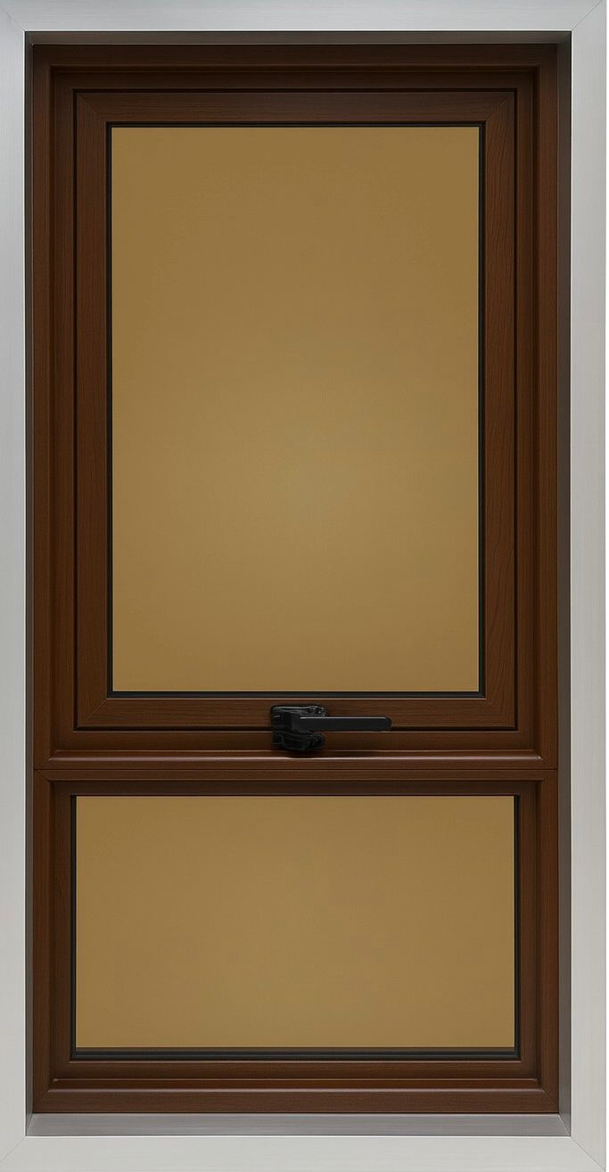 Ventana proyectable de PVC de una hoja color madera